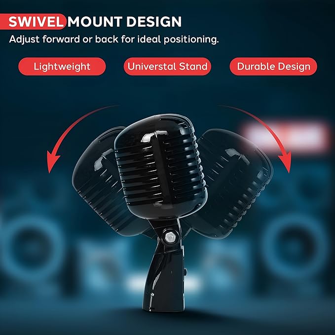 Pyle Classic Retro Dynamic Vocal Microphone - Old Vintage Style Unidirectional Cardioid Mic with XLR Cable - Universal Stand Compatible - Live Performance, In Studio Recording, Black