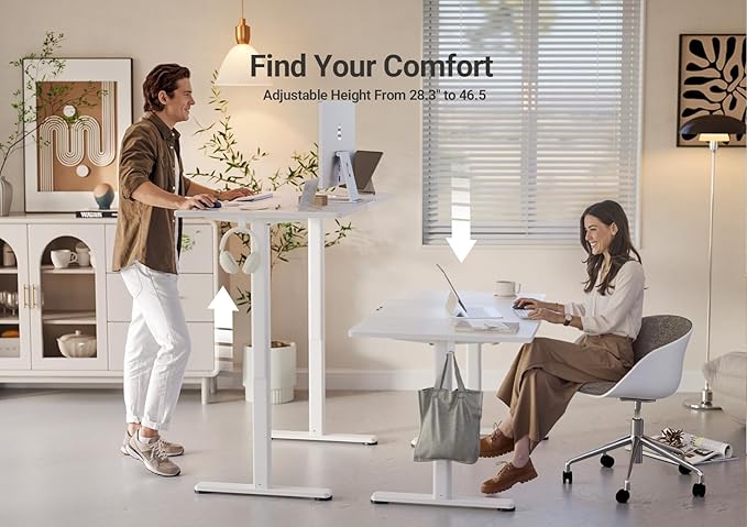 YDN Electric Standing Desk Adjustable Height, 63 x 24 Inches Stand up Desk with Cable Management, Home Office Desks with Splice Board & White Frame, White Top