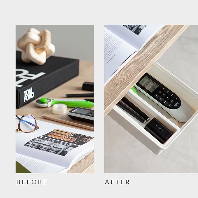GAROOD Under Desk Drawer, Slide out Hidden Desk Drawers Organizer, Self-adhesive drawer for office/classroom/home 10.03'' x 7.06'' x 2.8’’ (White)
