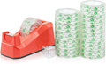 BOMEI PACK Cute Red Desk Tape Dispensers, 1 Pack with 12Rolls Transparent Tape, 1 Inch Core, for School, Office and Home DIY