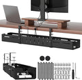 Under Desk Cable Management Tray, Expandable 25.2"–38.6" Heavy Duty Carbon Steel with Clamp, Hidden Cord Organizer for Desk, Home Office & Standing Desk, No Drill Installation, Black