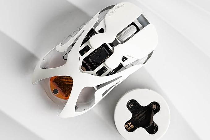Angry miao AM Infinity Mouse Dual 8K Polling 1.2s Hot-Swap Battery, Wireless Programmable for Gaming, 49g Metal Ultralight Hollow Design, 30000 DPI PAW3950 Laser Sensor, 2.4G/Bluetooth/Wired – White