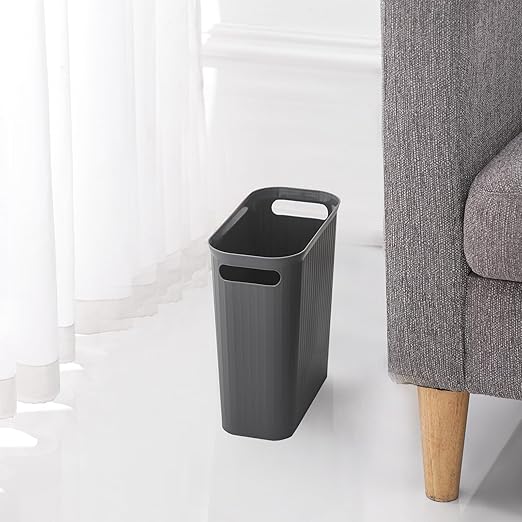 rejomiik Bathroom Small Trash Can Slim Garbage Can Wastebasket 3.5 Gallon Plastic Trash Bin Container for Bedroom, Home, Office, Dorm Room, Kitchen, 2 Pack Dark Gray