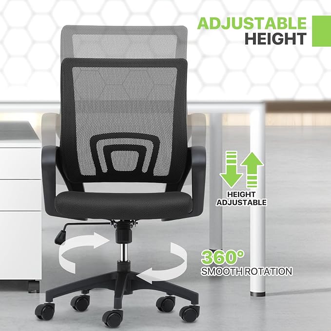 Magshion Office Chair Pack of 2, Ergonomic Mid-Back Mesh Desk Chair, Rolling Computer Chair with Lumbar Support & Comfy Armrests for for Gaming, Work, Study, 300 Lbs Capacity, Black