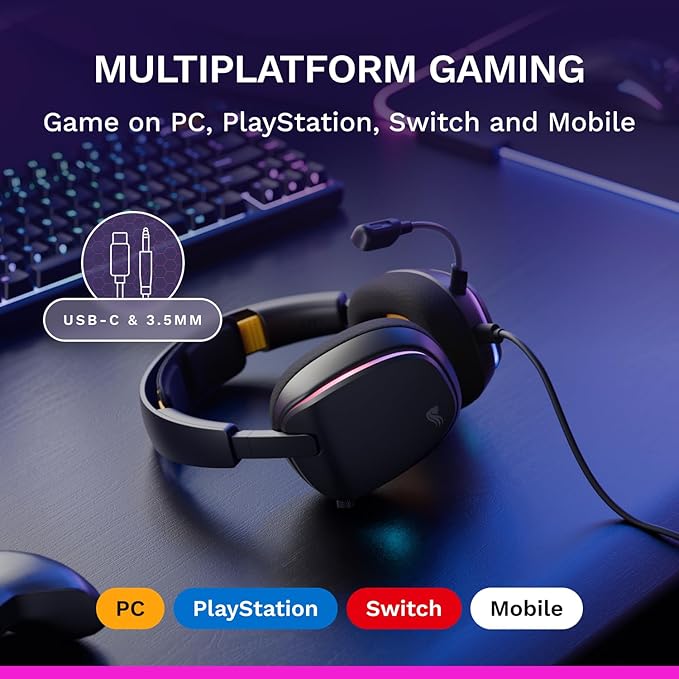 GLORIOUS GHS Eternal RGB - Stereo RGB Gaming Headset for PC, PS5, PS4, Switch - Custom Tuned Angled Drivers, Adjustable Crystal Clear Detachable Mic, USB-C - Durable, All Day/Night Comfort - Black