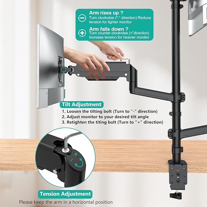 WALI Triple Monitor Mount for 13-34 inch Screens, Taller 3 Monitor Desk Mount, up to 19.8lbs, 31.9 inch Height Max, Adjustable Triple Monitors Stand, VESA 75/100mm (GSDM003S), Black