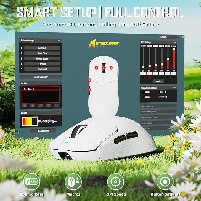 ATTACK SHARK X8 SE Wireless Gaming Mouse,55g Ultra-Lightweight Wired/BT/2.4GHz Wireless Programmable Mouse,1K Polling Rate,PixArt PAW3311 Gaming Sensor,25000 DPI,Tape,Gamer Mice for PC/Win/Mac (White)