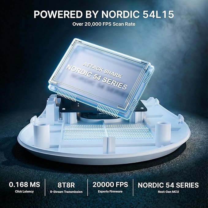 ATTACK SHARK V8 8K Wireless Gaming Mouse Whit 42000 DPI-PAW3950 MAX Sensor-59g Lightweight-Nordic54L15 MCU-400h Battery Life,Triple Modes,Gaming Accessories for PC/Laptop/Mac (White Griptape)