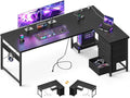 AODK L Shaped Gaming Desk with 4 Drawers, 67" Reversible Home Office Desks with Power Outlets, L Shaped Computer Desk with USB Charging Port and Host Stand, Corner Desk, Easy to Assemble, Black