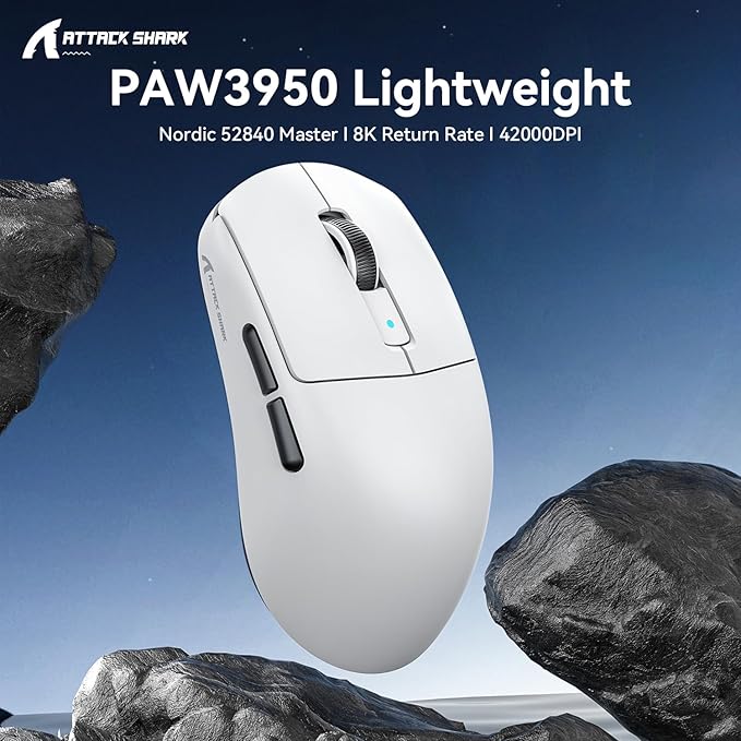 ATTACK SHARK R6 Wireless Gaming Mouse,38G Ultra-Lightweight Trip-Mode 2.4G/USB-C/Bluetooth Mouse Gaming with PAW3950MAX Sensor,42000 DPI,50G Accelerated Speed for PC/Laptop/Mac PC/Laptop/Mac -White