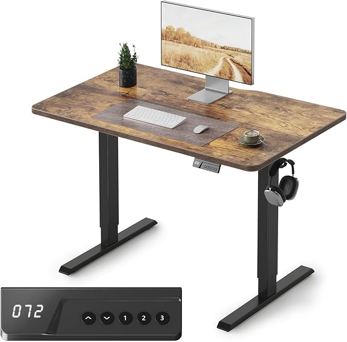 Cubiker Standing Desk, 40x24 Inches Sit Stand Home Office Desk, Electric Stand up Desk, Adjustable Desk with Splice Board, Black Frame/Rustic Brown Top
