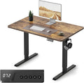 Cubiker Standing Desk, 40x24 Inches Sit Stand Home Office Desk, Electric Stand up Desk, Adjustable Desk with Splice Board, Black Frame/Rustic Brown Top