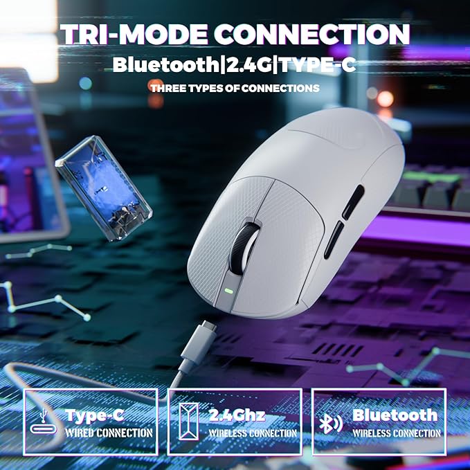 ATTACK SHARK X8 ULTIMATE Wireless Gaming Mouse,55g Ultra-Lightweight BT/2.4GHz Wireless/Wired Mouse,8K Polling Rate,PixArt PAW3950MAX Sensor,42000 DPI,Tape,800mAh Battery,Gamer Mice for Win/Mac(White)