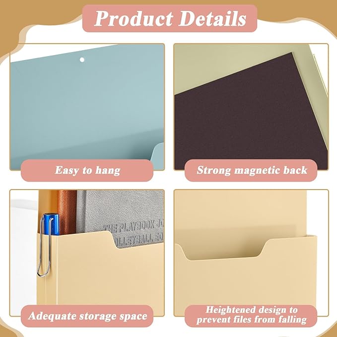 gisgfim 8 Pcs Magnetic Wall File Organizer Magnetic File Paper Holder Hanging Refrigerator Magazine Mail Holder for Planners Letters Documents Whiteboard Classroom Office Home (Boho,10 x 13 Inch)