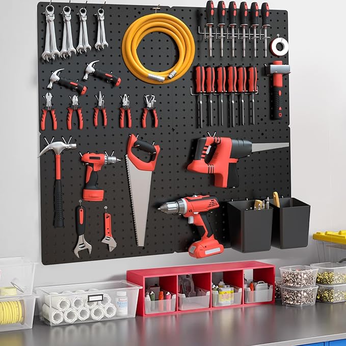 FZK Peg board Kit, Peg Board with Hooks, Includes 4 Black Pegboards and Accessories, Plastic Pegboard,Pegboard Wall Organizer, Garage Storage