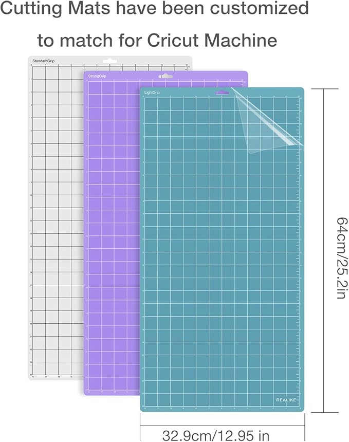 REALIKE 12x24 Cutting Mat Compatible with Cricut Maker 3/Maker 4/Maker/Explore 3/4/Air 2/Air/One,(StandardGrip, LightGrip, StrongGrip,3 Mats) Variety Adhesive Non-Slip Cut Mats for Crafts