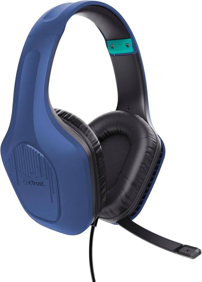 Trust Gaming GXT 415B Zirox Lightweight Gaming Headset with 50mm Driver for PC, Xbox, PS4, PS5, Switch, Mobile, 2m Cable, 3.5mm Audio Port, Over-Ear Headphones with Cable - Blue