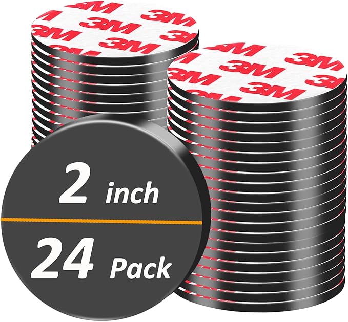 24Pack, 2 inch Large Round Magnets with Adhesive Backing, 50mm Precut Strong Sticky Big Magnetic Dots Tapes for DIY Crafts Projects Whiteboard, Fridge, Organization