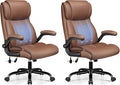 BESTFAIR Ergonomic Office Chair - Desk Computer Chair, Leather High Back Executive Chairs with Adjustable Lumbar Support & Flip Up Arms, Brown 2 Pack