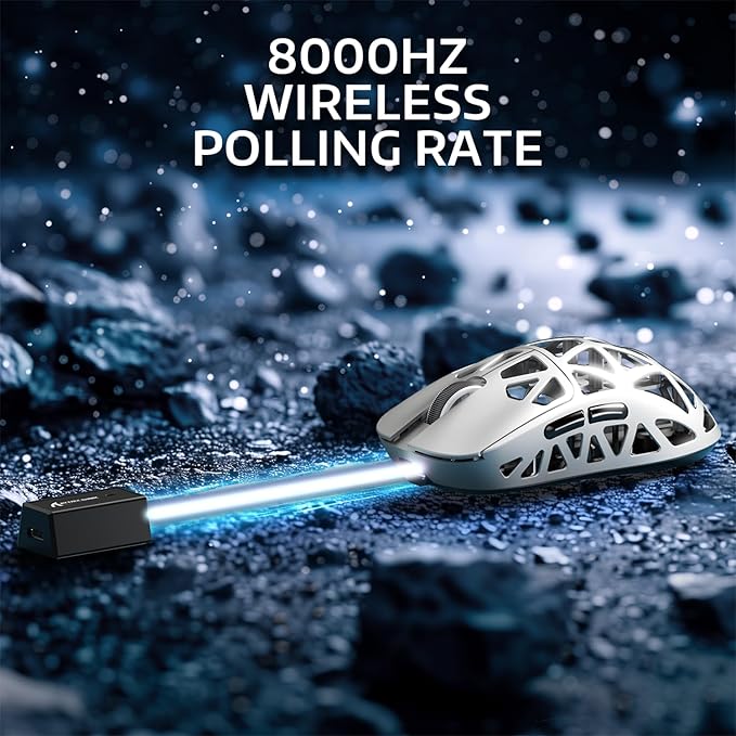 ZIYOU LANG x Attack Shark R2 Wireless Gaming Mouse, Lightweight Magnesium Alloy, PAW3950 42000 DPI Optical Sensor, 8KHz Polling Rate, BT/2.4G/Wired Programmable Mice with Grips Sticker (White)