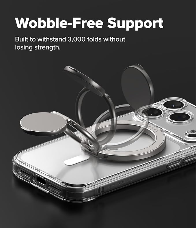 Ringke Dual Magnetic Smart Holder [Compatible with MagSafe] Phone Grip, Dual-Sided Powerful Magnet, Multi-Angle Hinge 3-Tier Foldable Kickstand for Gym, iPhone, Galaxy, Pixel - Satin Silver