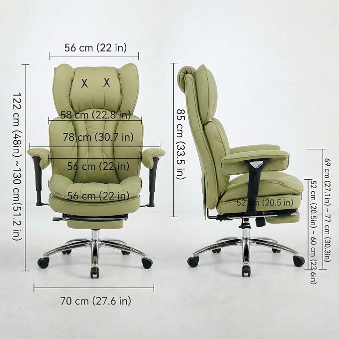 Efomao Big & Tall Executive Office Chair with Footrest - 400lbs Heavy Duty High Back PU Leather Desk Chair, Modern Ergonomic Reclining Computer Chair, Green