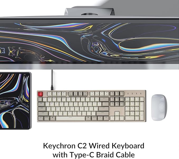Keychron C2 Full Size Hot-swappable Wired Mechanical Keyboard Compatible with Mac, Keychron Red Switch, 104 Keys ABS Retro Color Keycaps Gaming Keyboard for Windows, USB-C Type-C Braid Cable