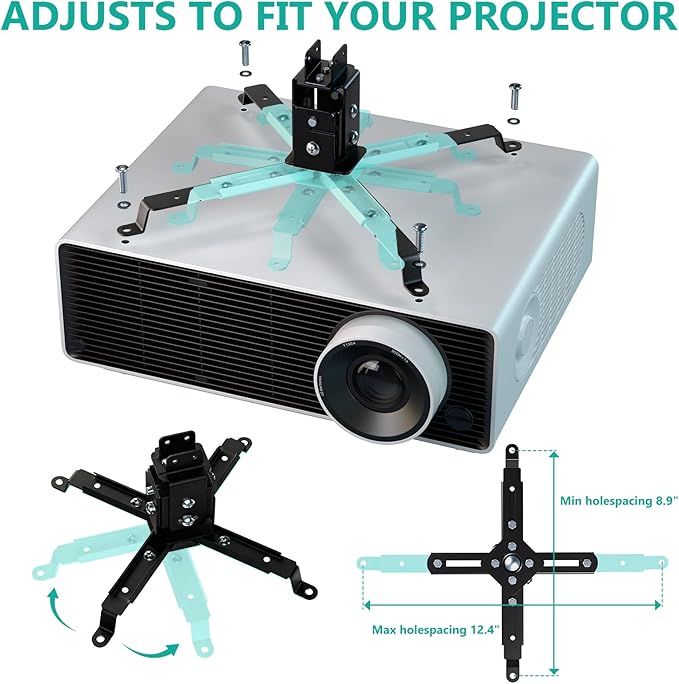 WALI Projector Mount Ceiling/Wall - Universal 3-in-1 Bracket with Extension Pole, Height Adjustable Holder for LCD/DLP Projectors, Supports up to 44lbs (PM-003-B), Black