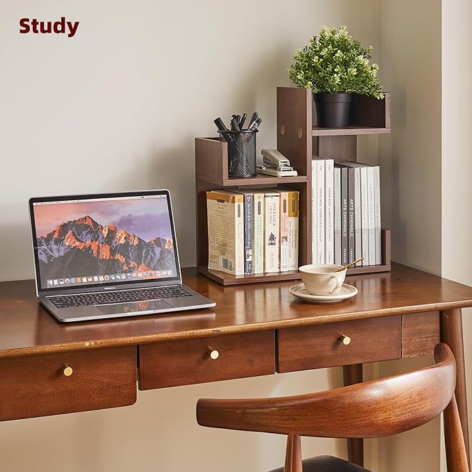 Aibiju Small Bookshelf - Unique Cactus Design, Kitchen Counter Shelf, Light Walnut Wood, YD-DSR002LW