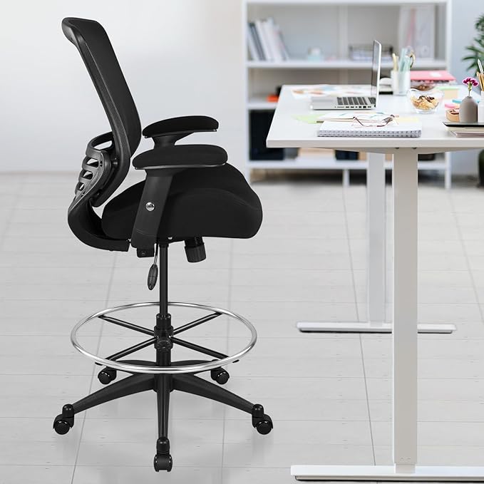 BOLISS 400lbs Mesh Ergonomic Office Drafting Chair Big Adjustable Foot Ring Height Adjustable Armrest(Black)