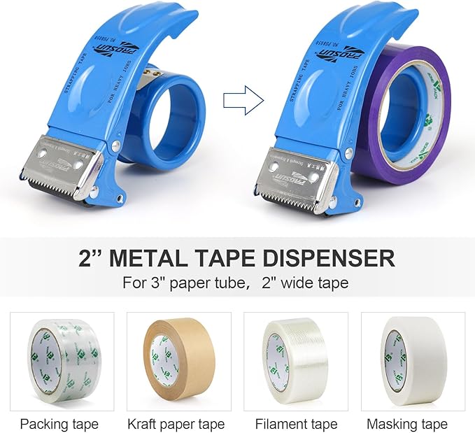 BOMEI PACK Metal Packing Tape Dispenser, 2inch Heavy Duty Handheld Heavy Tape Dispenser, 4Pcs, Blue