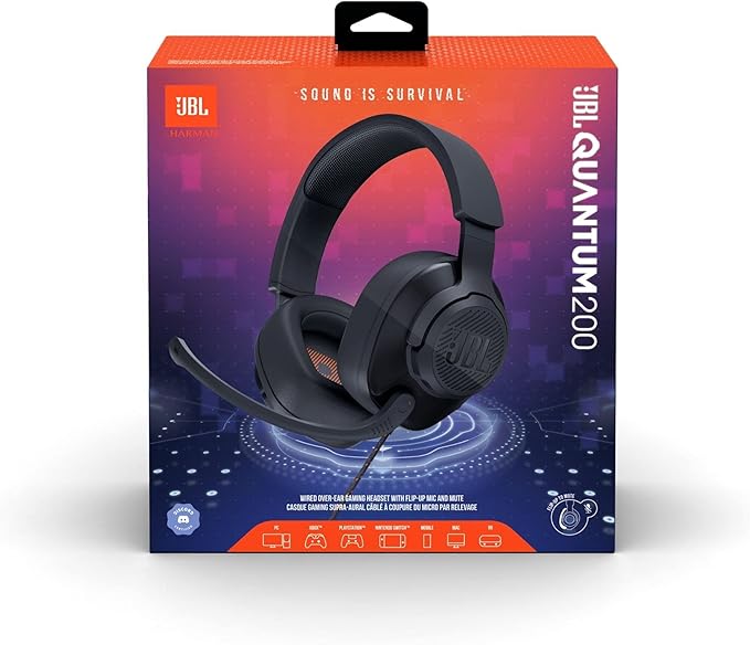 JBL Quantum 200 - Wired Over-Ear Gaming Headset with Voice Focus Directional flip-up mic and Memory Foam Ear Cushions (Black),(Pack of 4)