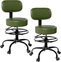 Drafting Chair with Back Support, Adjustable Foot Rest Rolling Stool, 360° Swivel Office Desk Chair with Wheels, Thick Seat Cushion for Home Bar Salon Tattoo Shop (2, Dark Green)