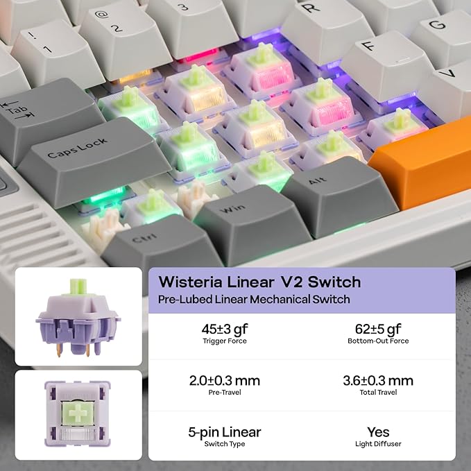 EPOMAKER RT85 Wireless Mechanical Keyboard with Joystick & DIY Screen, 8000mAh, BT/USB/2.4Ghz, Gasket, 5-Layer Paddings, Hot-Swap, PBT Keycap, 75% Gaming Keyboard (Retro White, Wisteria Linear)