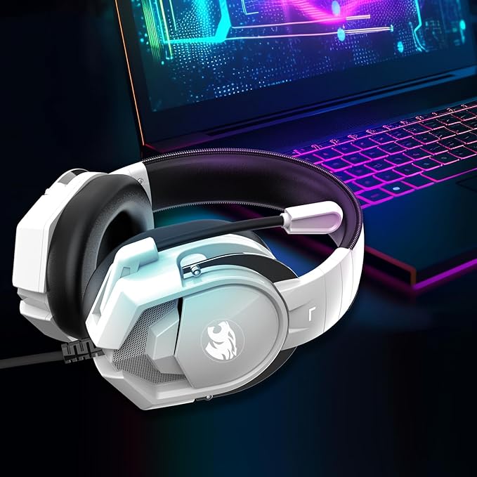 IMYB A88 Gaming Headset with Microphone, Stereo Wired Noise Cancelling Over-Ear Headphones with Mic for Pc, Ps5, Xbox One Series X/s, Ps4, Computer, Laptop, Mac, Nintendo, Gamer (White)