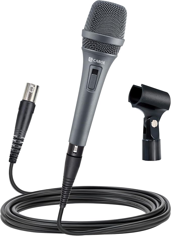 CAROL AC-900S XLR Wired Vocal Microphone – Dynamic Supercardioid Mic with AHNC Dual-Engine Noise Cancelling Tech for Singing, Karaoke, Stage & Studio, Includes Mic Clip, 14.8ft Cable & Switch - Gray