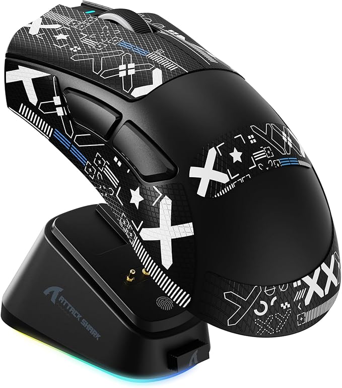 ATTACK SHARK V3PRO Wireless Esports Gaming Mouse with Magnetic Charging Dock:62g Lightweight-1K Polling-25K DPI-PAW3311 Sensor,Wired/BT/2.4Ghz Programmable,BK52820 IC for PC Laptop Gamer(Black+Tape)