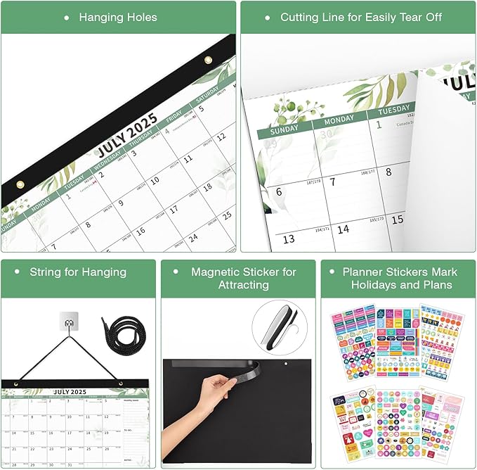 Ospelelf 2025-2026 Calendar Magnetic Desk Wall Desktop Monthly Planner from July 2025 to December 2026 Large To Do Pad with Plastic Cover for Office 17" X 12" Plant