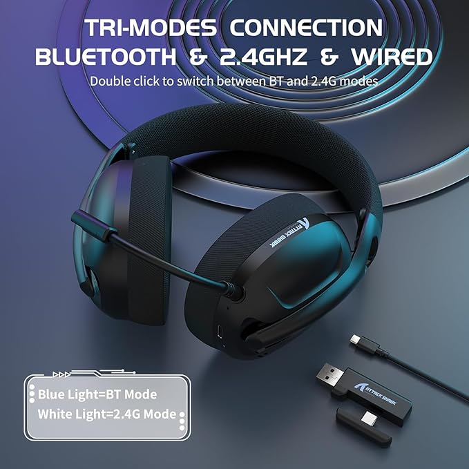 ZIYOU LANG L80 Wireless Gaming Headset Ultralight Over Ear with 2.4Ghz USB C&A Dongle/Bluetooth 5.3/3.5mm Wired Detachable Mic Stereo Sound 600mAh Battery for PC Mac PS4 PS5 Switch Win Gamer(Black)