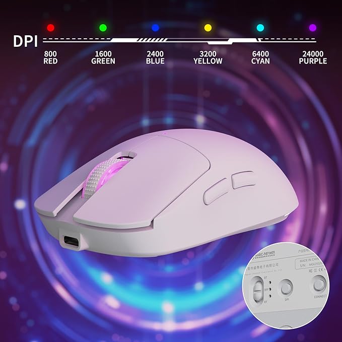 ATTACK SHARK×Magic-Refiner G6 Wireless Gaming Mouse Tri-Modes Connection 2.4G/BT/USB-C 24000 DPI 1000Hz Polling Rate with Anti-Slip Grips,750mAh Battery Gaming Mice for Laptop/PC/Mac Gamer White