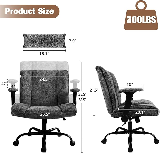 Criss Cross Chair with Wheels & Flip Arms, Wide Cross Legged Office Chair with Adjustable Tilt Criss-Cross Desk Chair with Lumbar Support for Home Office, Bedroom, Apartment Black