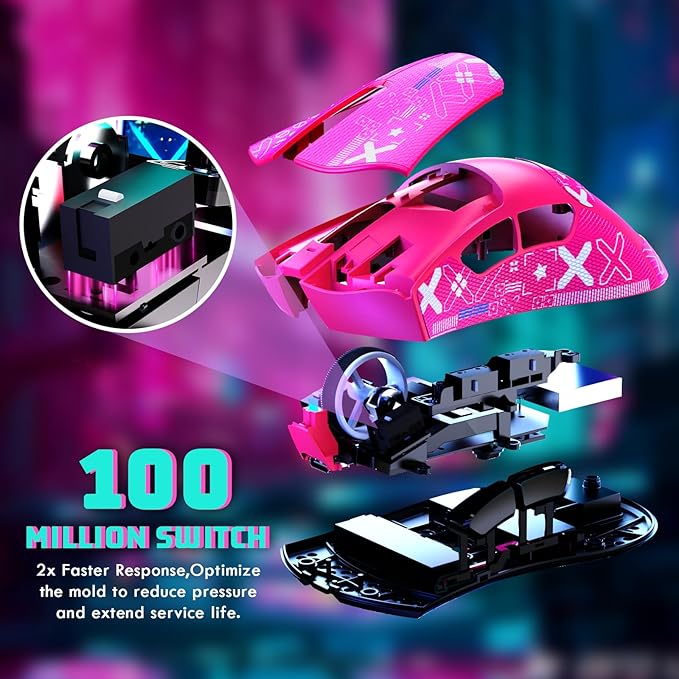 MAMBASNAKE Attack Shark V3 Wireless Gaming Mouse,Adjustable 25K DPI PAW3311 Optical Sensor,Ergonomic 62g Lightweight 5 Programmable Buttons 500mAH Battery,2.4G/BT/USB-C Wired for PC/Mac-Red&Griptape
