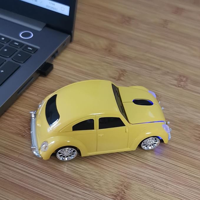 Car Mouse for Computer, Cool and Cute Car-Shaped Mouse, Wireless 2.4Ghz Optical Mice for Laptop PC Mac (Yellow)