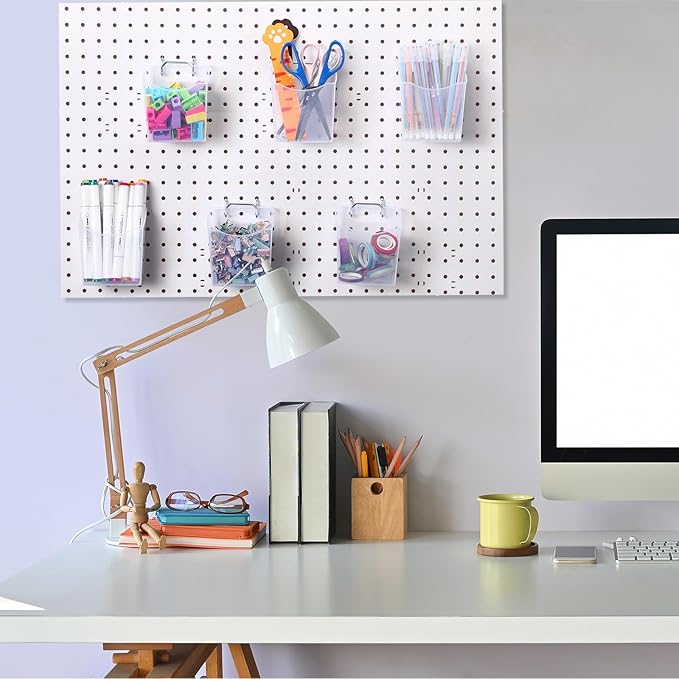 Reallnaive 6 Pack Pegboard Bins with Hooks - Translucent Pegboard Organizer Wall Containers - Kitchen, Office, Garage, Workshop, Bathroom
