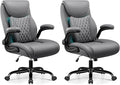 BESTFAIR Office Chair, Ergonomic Computer Desk Chairs with Lumbar Support for Lower Back Pain Relief, Executive Leather Home Chair Comfy with Padded Flip-up Armrests, Gray, 2-Pack