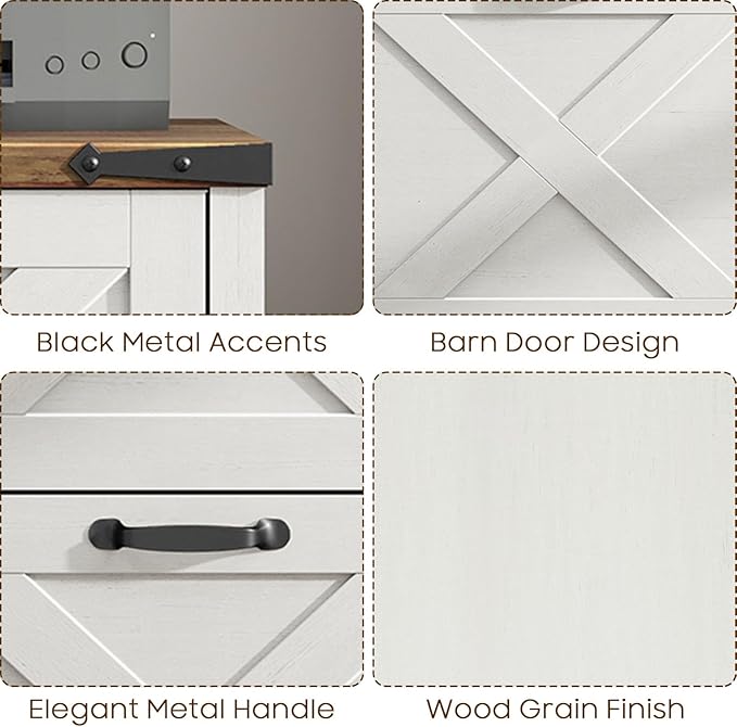 Vabches Vertical File Cabinet with 2 Drawers, Wooden Farmhouse Filing Cabinet for Letter/A4 Size Hanging Files, Under Desk Printer Stand with Storage for Home Office, Rustic White
