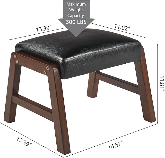 Small Foot Rest Ottoman, 11.8" H PU Leather Rectangle Foot Stool with Non-Skid Wood Legs, Small Foot Step Footstool Sofa Footrest for Couch, Desk, Office, Black