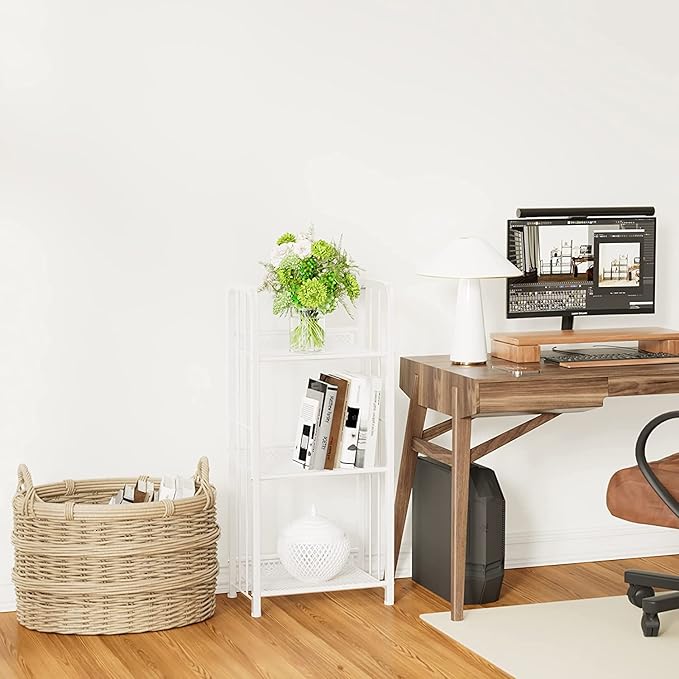 Bookshelf Storage Shelf Small Bookcase Freestanding Storage Stand for Living Room, Bedroom, Kitchen Rust Resistance, Easy Assembly Free Combination Multi-Functional Organizer (3 Tiers, White)