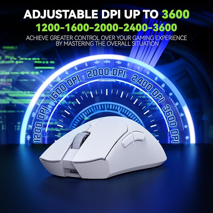 YPBDAN Gaming Mouse, Wireless Mouse Gaming for Laptop with 5 Adjustable DPI, Lightweight, Bluetooth, 6 Programmed Buttons, Ergonomic Optical Computer Gamer Mice for Windows PC Mac Laptop
