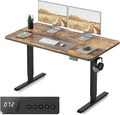 Cubiker Standing Desk, 55x24 Inches Sit Stand Home Office Desk, Electric Stand up Desk, Adjustable Desk with Splice Board, Black Frame/Rustic Brown Top